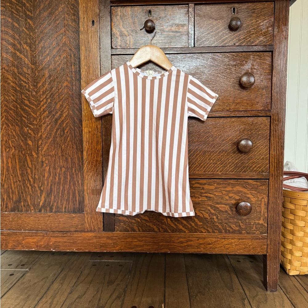 Rylee + Cru Brown and White Striped Bathingsuit